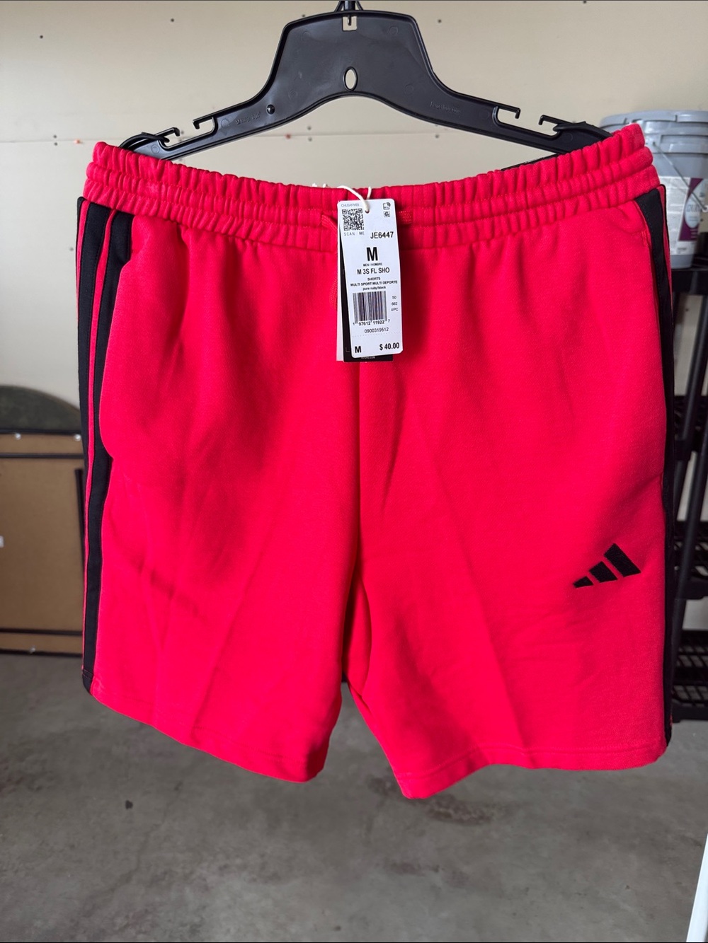 adidas Men’s Bright Red Athletic Shorts with Black Stripe